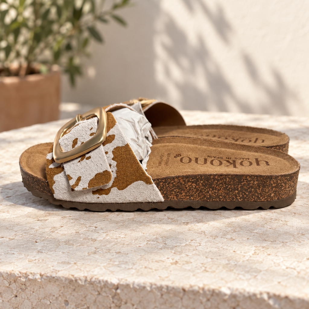 Sandalias Yokono Jerba-114 blanco y beige — ambiente de terraza