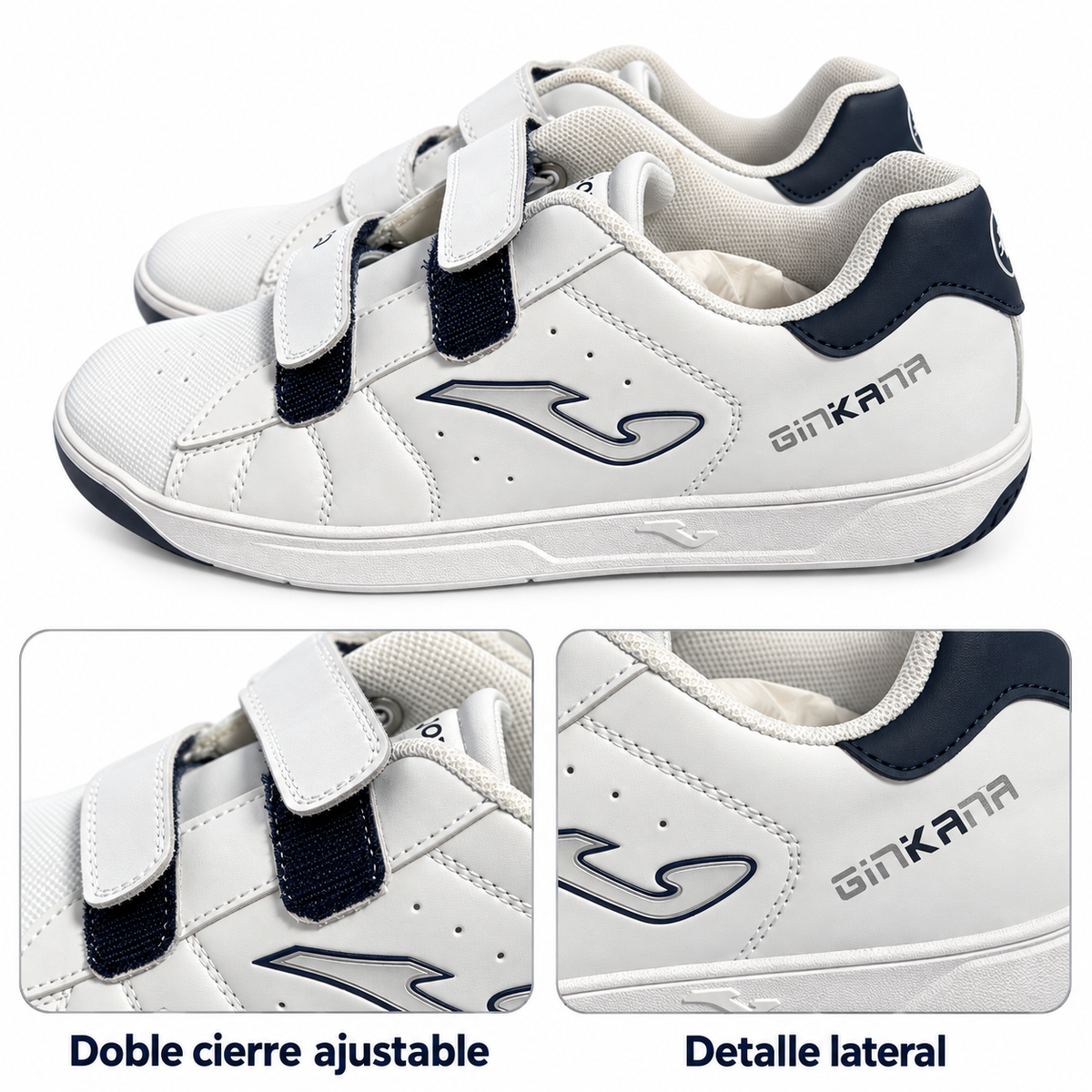 Zapatillas Joma Ginkana Jr 704 blanco y marino, talla 38 — dos cierres y detalles visibles