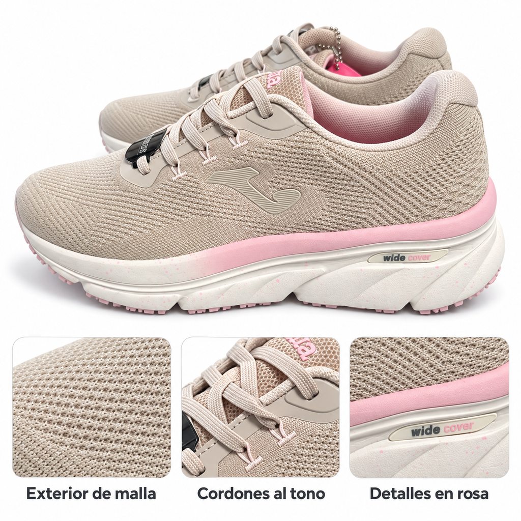 Joma Atreyu Lady 2525 beige y rosa — malla, cordones y detalles rosas