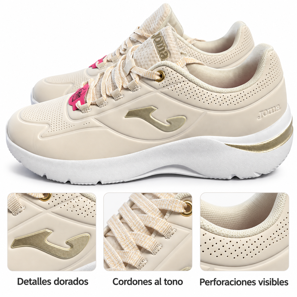 Joma N-400 Lady 2325 beige con detalles dorados — cordones y perforaciones visibles