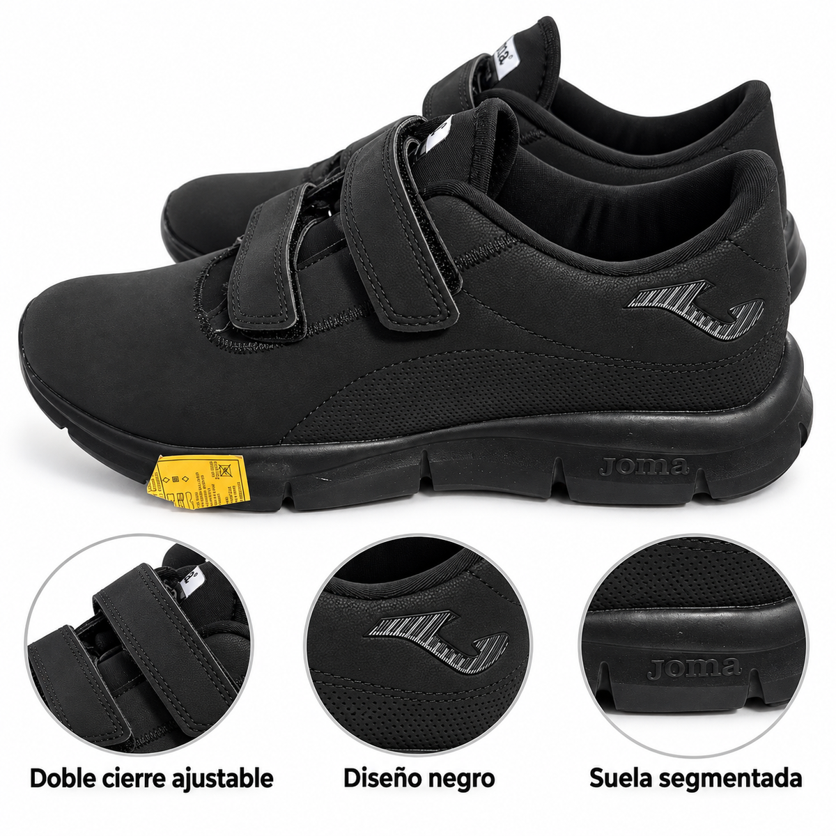 Joma Neftis Lady 2101 negras con doble cierre — cierres ajustables y suela segmentada