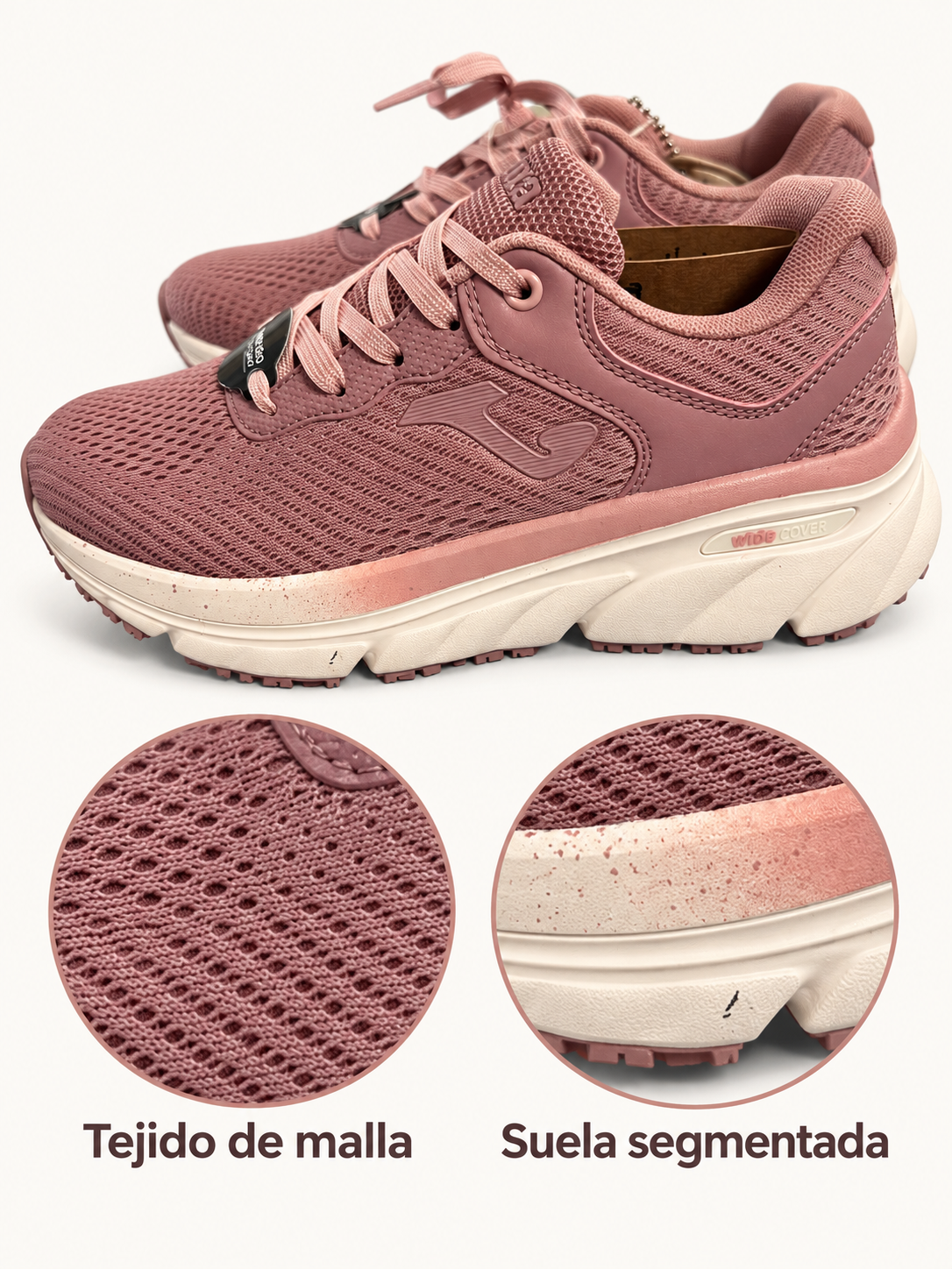 Joma Atenea Lady 2620: tejido de malla y suela segmentada con pequeña marca visible