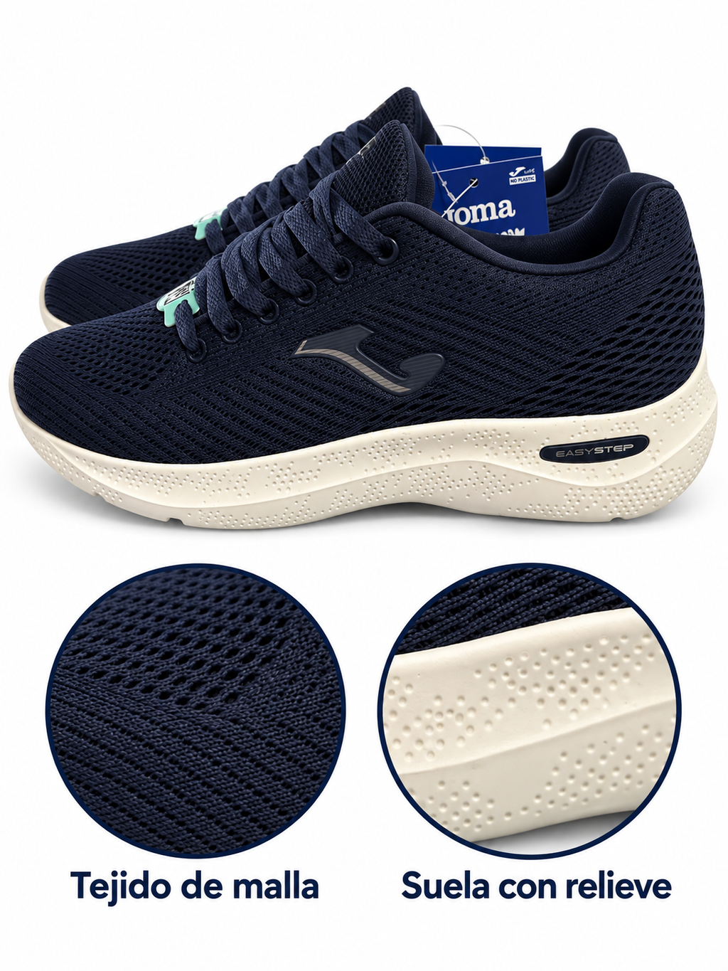 Joma Corinto Men 2403 marino con cordones — tejido de malla y suela con relieve