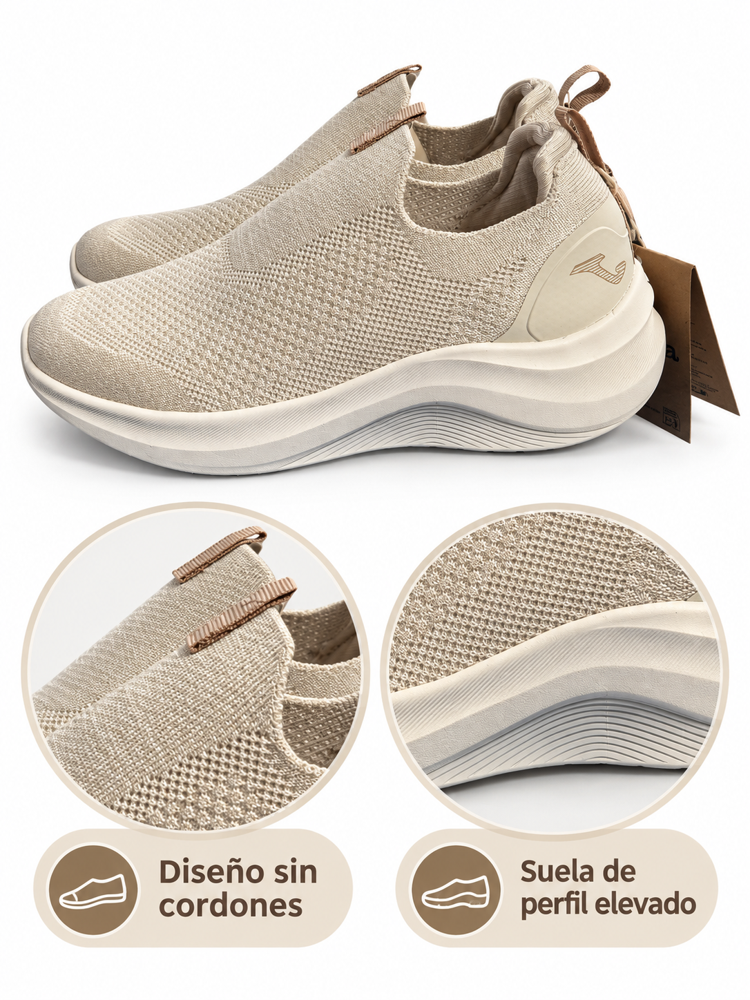 Joma Laceless Lady 2525 beige — diseño sin cordones y suela de perfil elevado