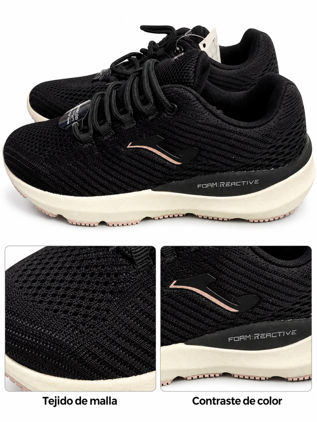 Joma Selene Lady 2301 negras con suela clara — tejido de malla y contraste de color