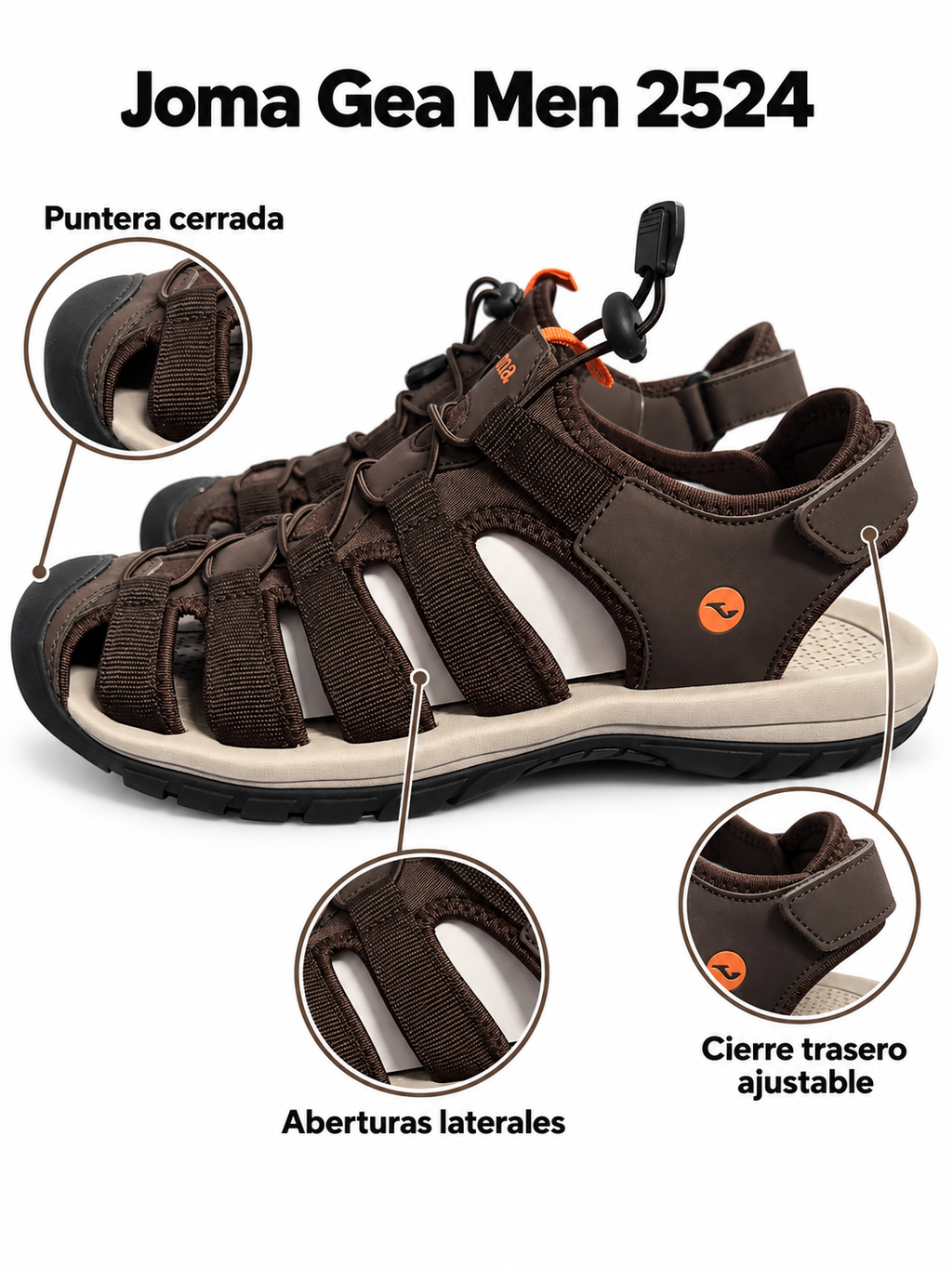 Sandalias Joma Gea Men 2524 marrones — puntera cerrada y ajuste trasero