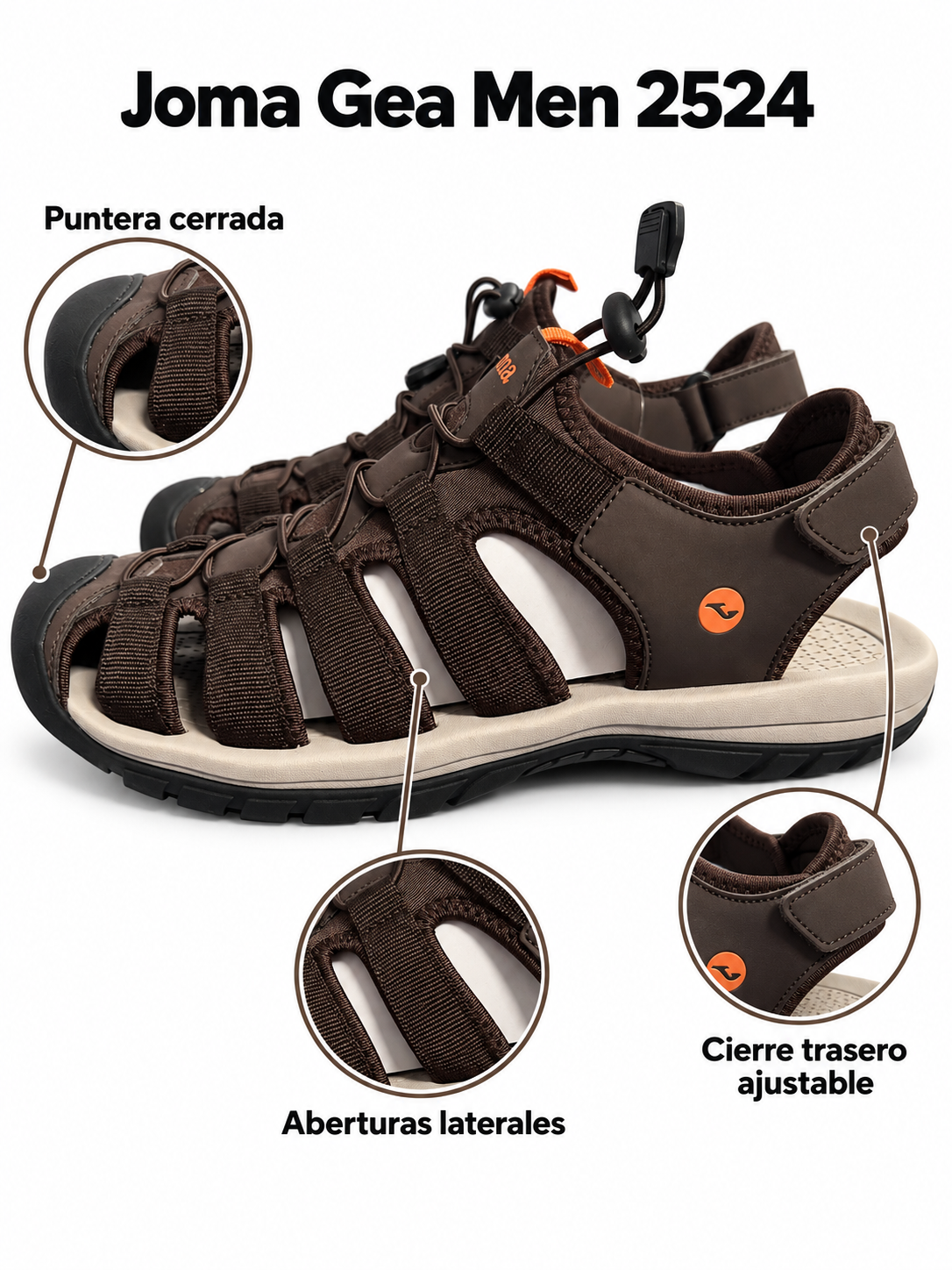 Sandalias Joma Gea Men 2524 marrones — puntera cerrada y ajuste trasero