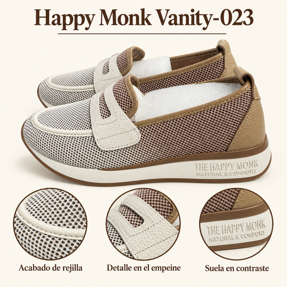 Happy Monk Vanity-023 beige — rejilla y detalle en el empeine