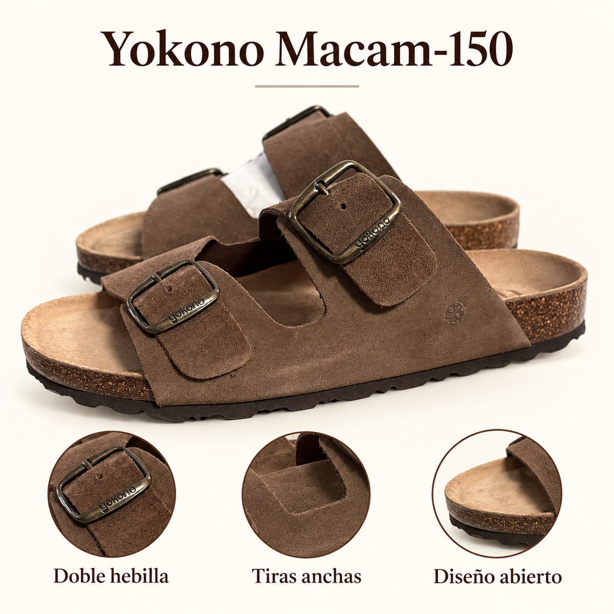 Yokono Macam-150 marrón lodo — doble hebilla y tiras anchas