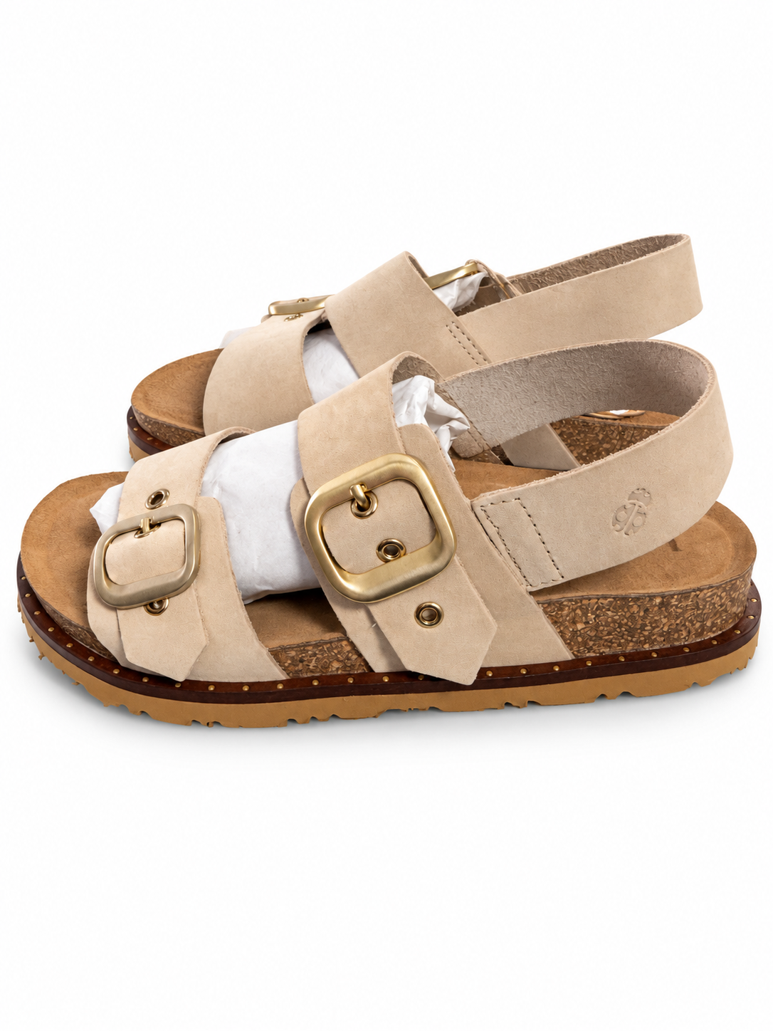 Sandalias Yokono Bolus-252 beige de doble hebilla y tira trasera: blanco