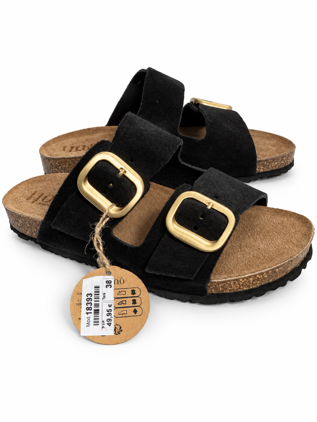 Sandalias Yokono Jerba-700 negras con doble hebilla dorada: blanco