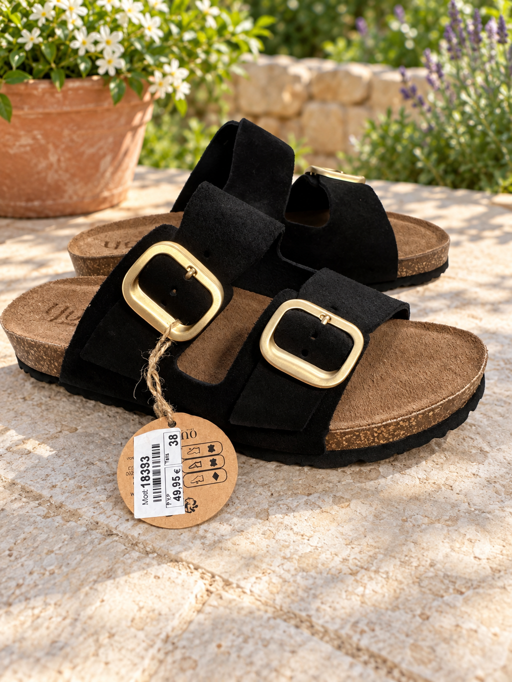 Sandalias Yokono Jerba-700 negras con doble hebilla dorada: lifestyle