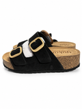 Sandalias Yokono Wiwi-003 negras de plataforma con doble hebilla: blanco