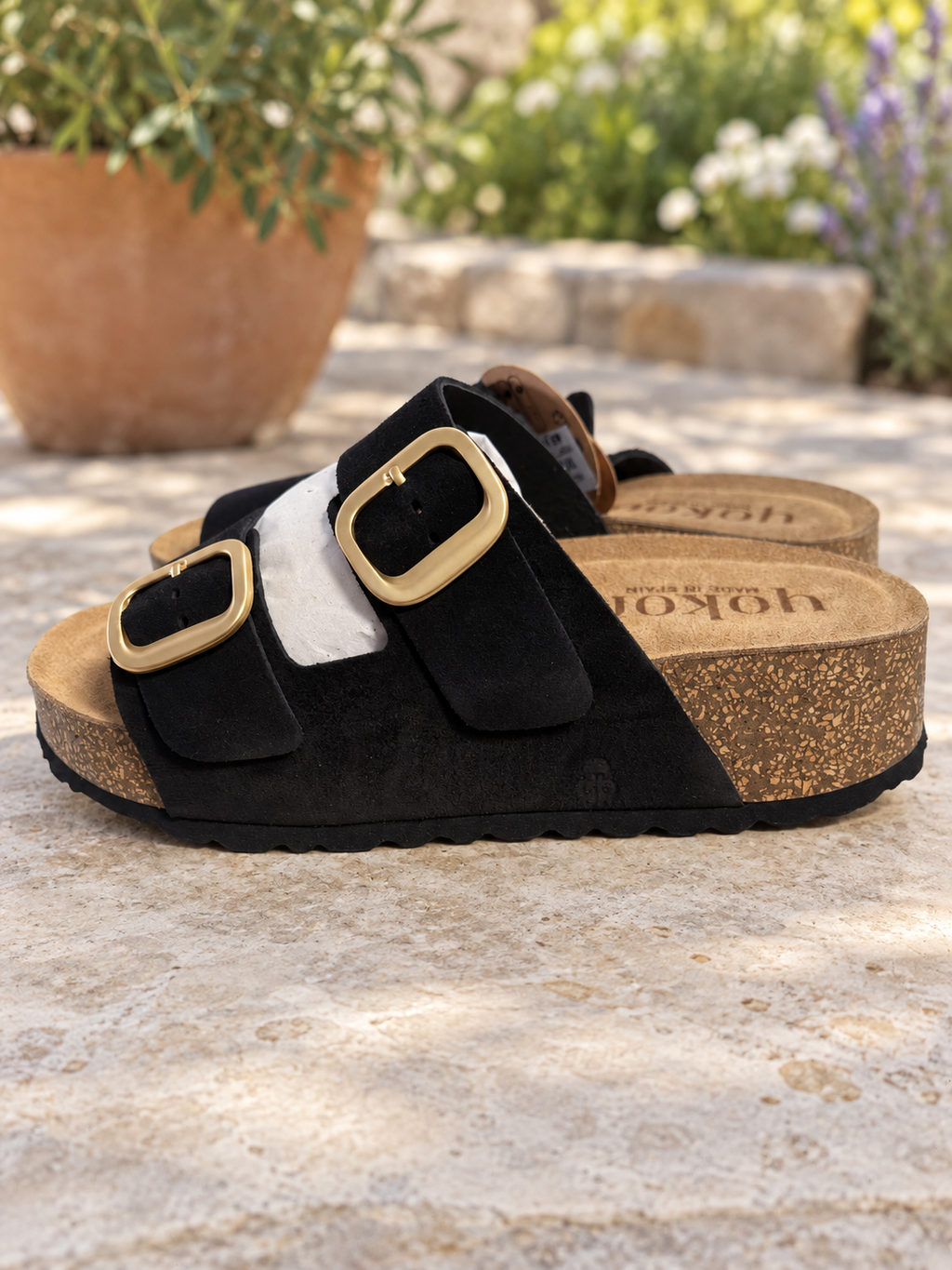 Sandalias Yokono Wiwi-003 negras de plataforma con doble hebilla: lifestyle