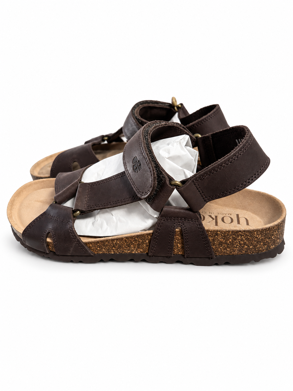 Sandalias Yokono Macam-005 marrones con cierre de velcro: blanco