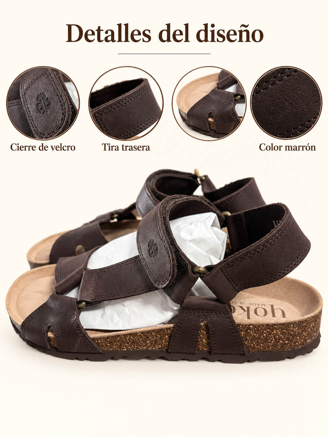 Sandalias Yokono Macam-005 marrones con cierre de velcro: detalles