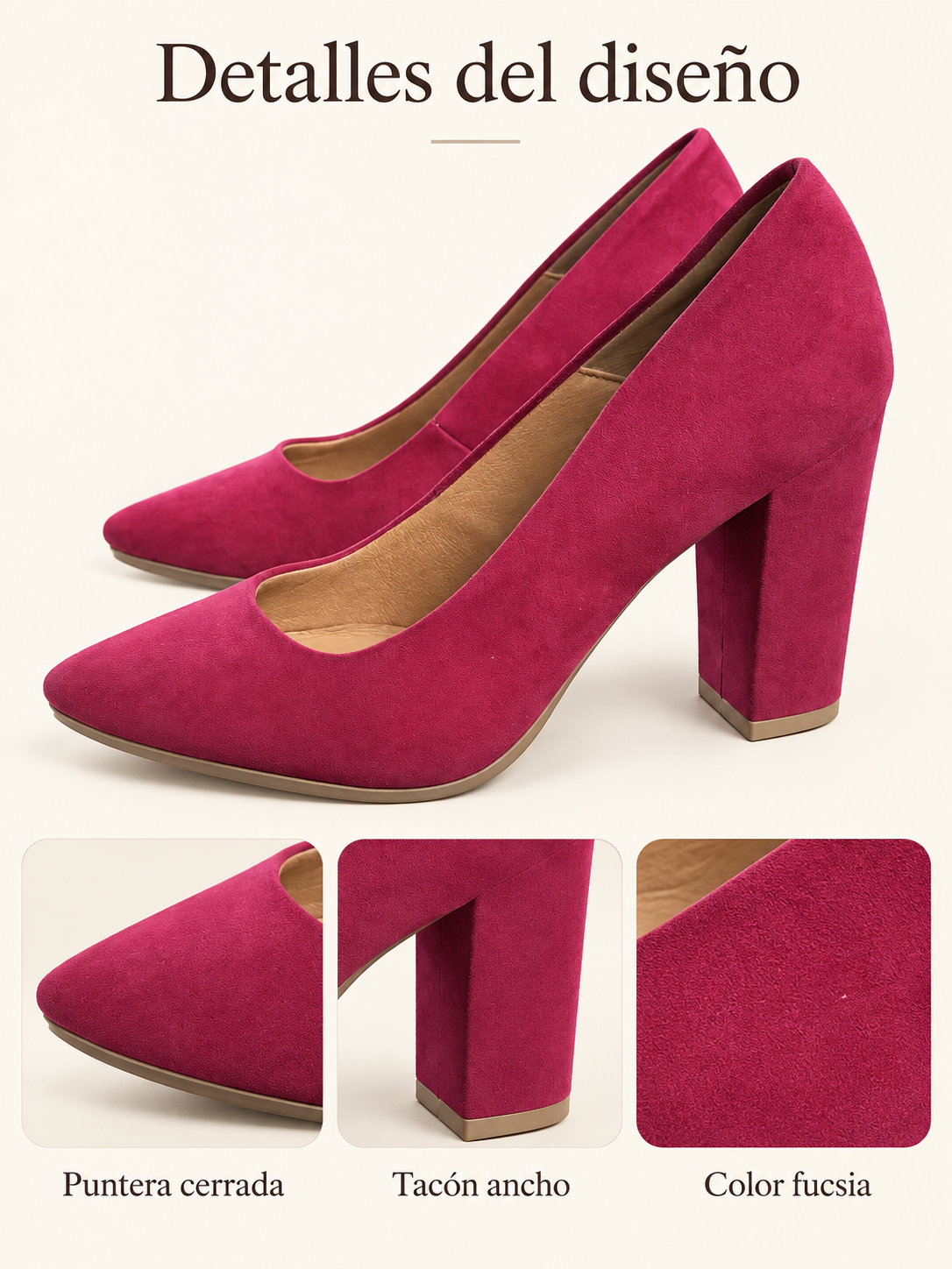 Salones Chamby 4770 fucsia de tacón ancho, talla 37 — puntera cerrada, tacón ancho y color fucsia