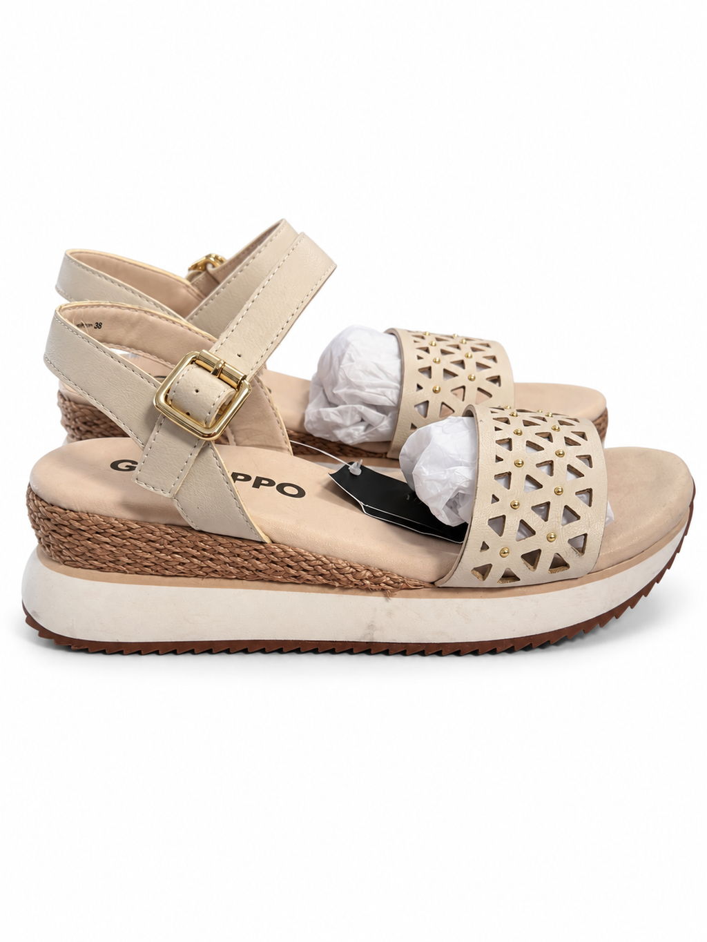Sandalias Gioseppo Wete blanco roto con calado y plataforma, talla 38 — vista del par