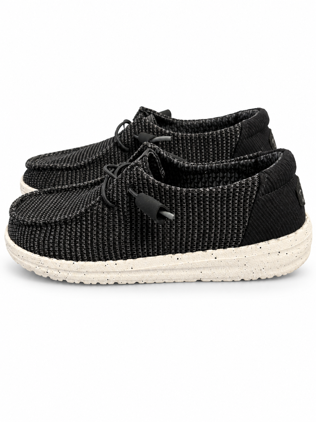 Zapatillas Hey Dude Wendy Stretch Sox negras con suela moteada talla 38 — vista del par