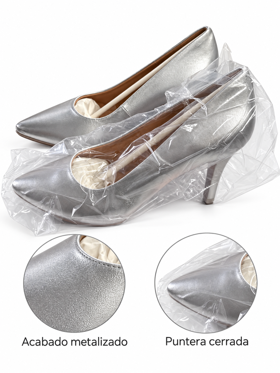 Zapatos de salón Chamby 4365 plata de tacón talla 41 — acabado y puntera