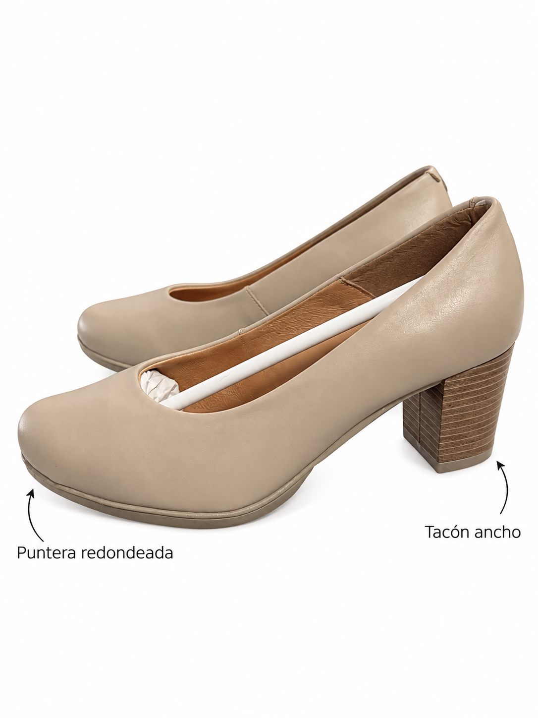 Zapatos de salón Chamby 4450 beige de tacón ancho talla 37 — puntera y tacón