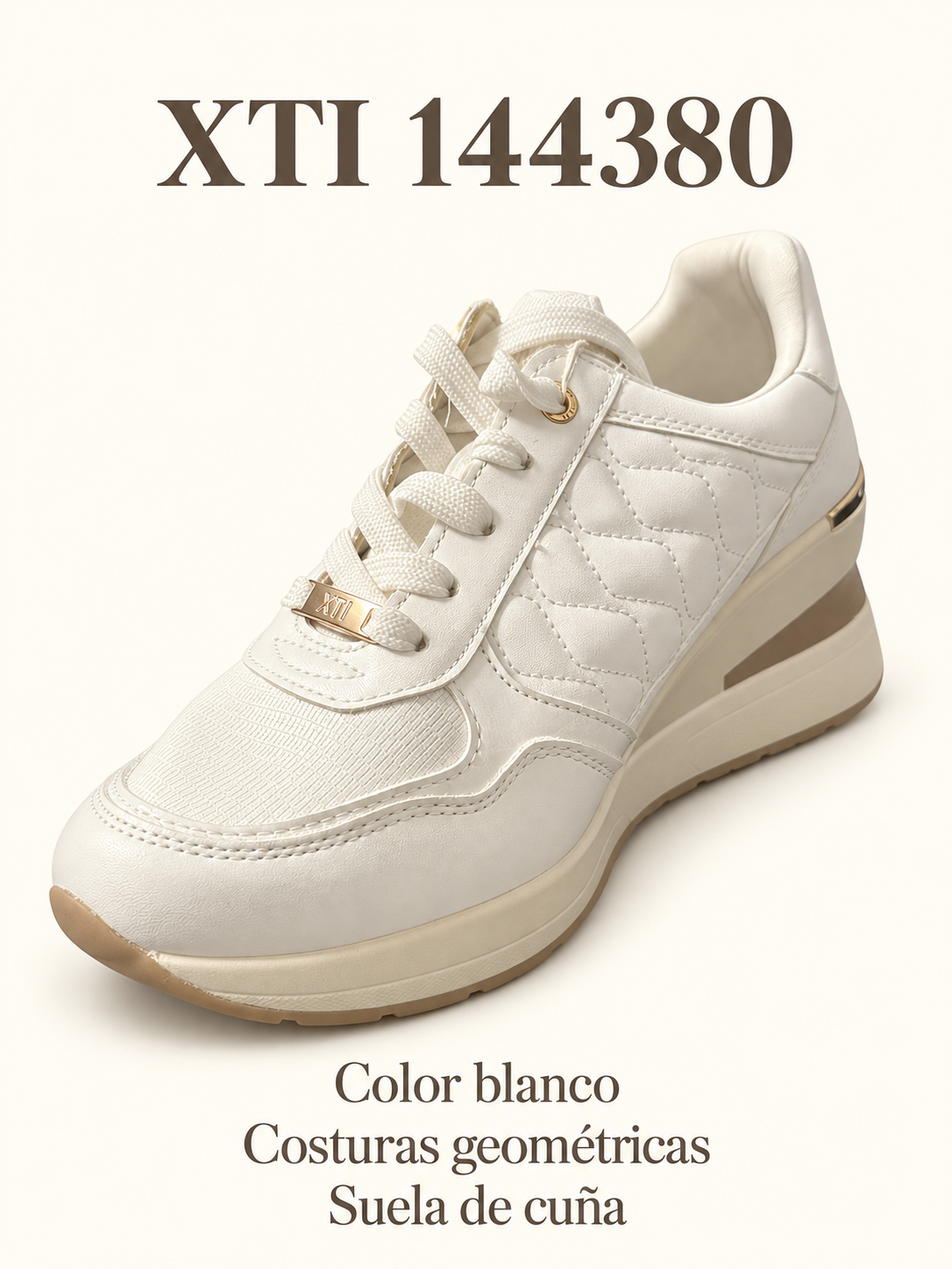 Xti 144380: color blanco, costuras geométricas y suela de cuña