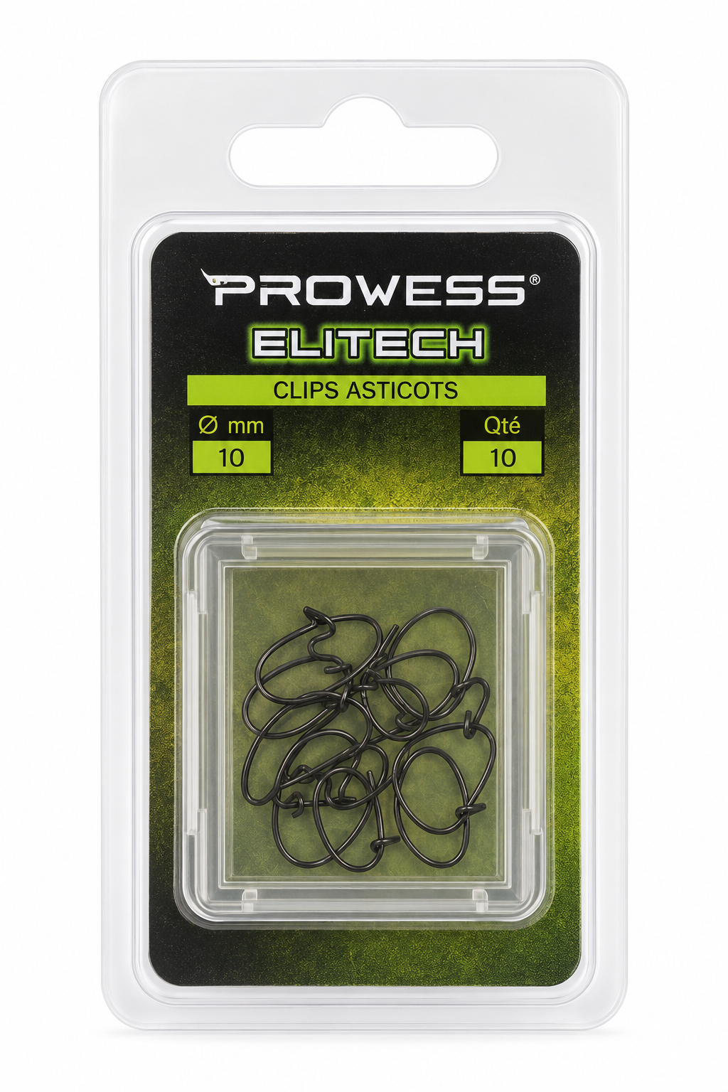 Prowess Elitech Clips Asticots Ø 10 mm, pack de 10 sobre fondo blanco