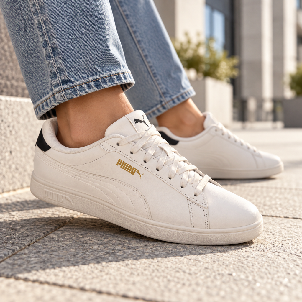Zapatillas Puma Smash 3.0 390987-13 Blancas con Detalles Dorados Unisex - imagen lifestyle