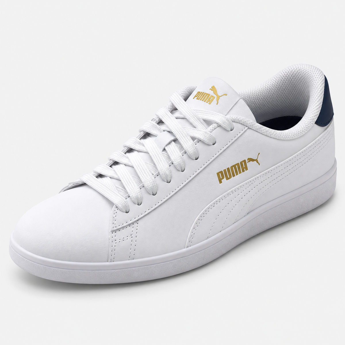 Detalle de Puma Smash v2 L blanco, azul marino y dorado