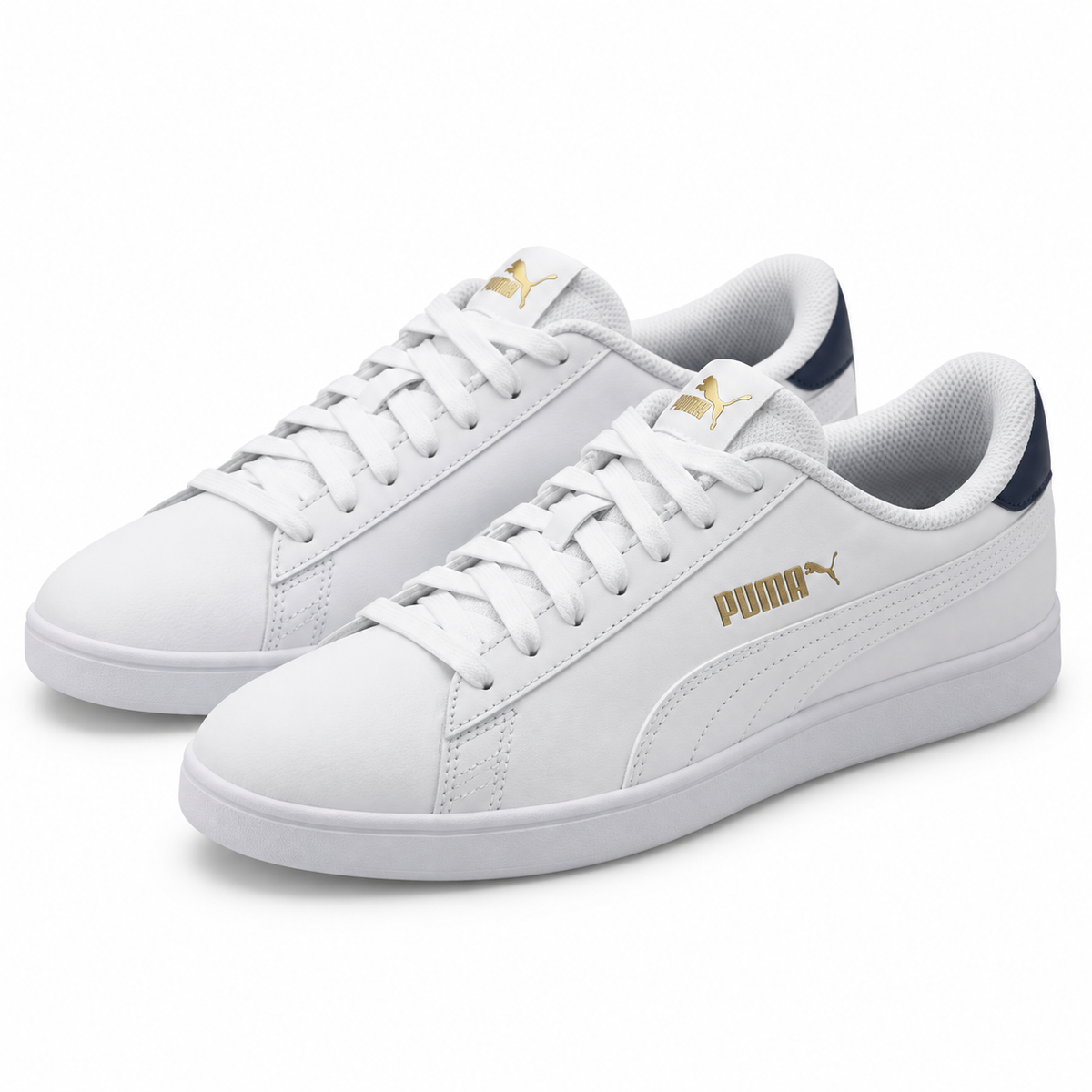 Zapatillas Puma Smash v2 L blancas, azul marino y dorado