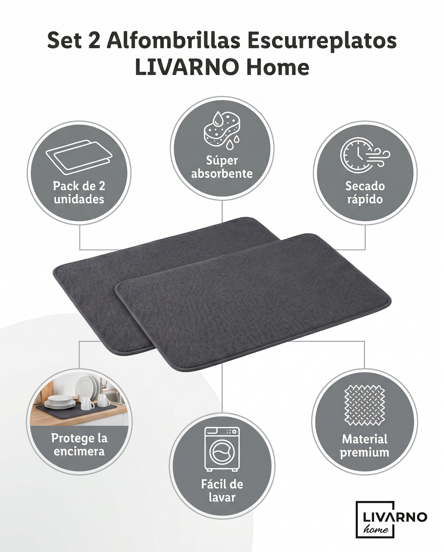 Set 2 Alfombrillas Escurreplatos LIVARNO Home