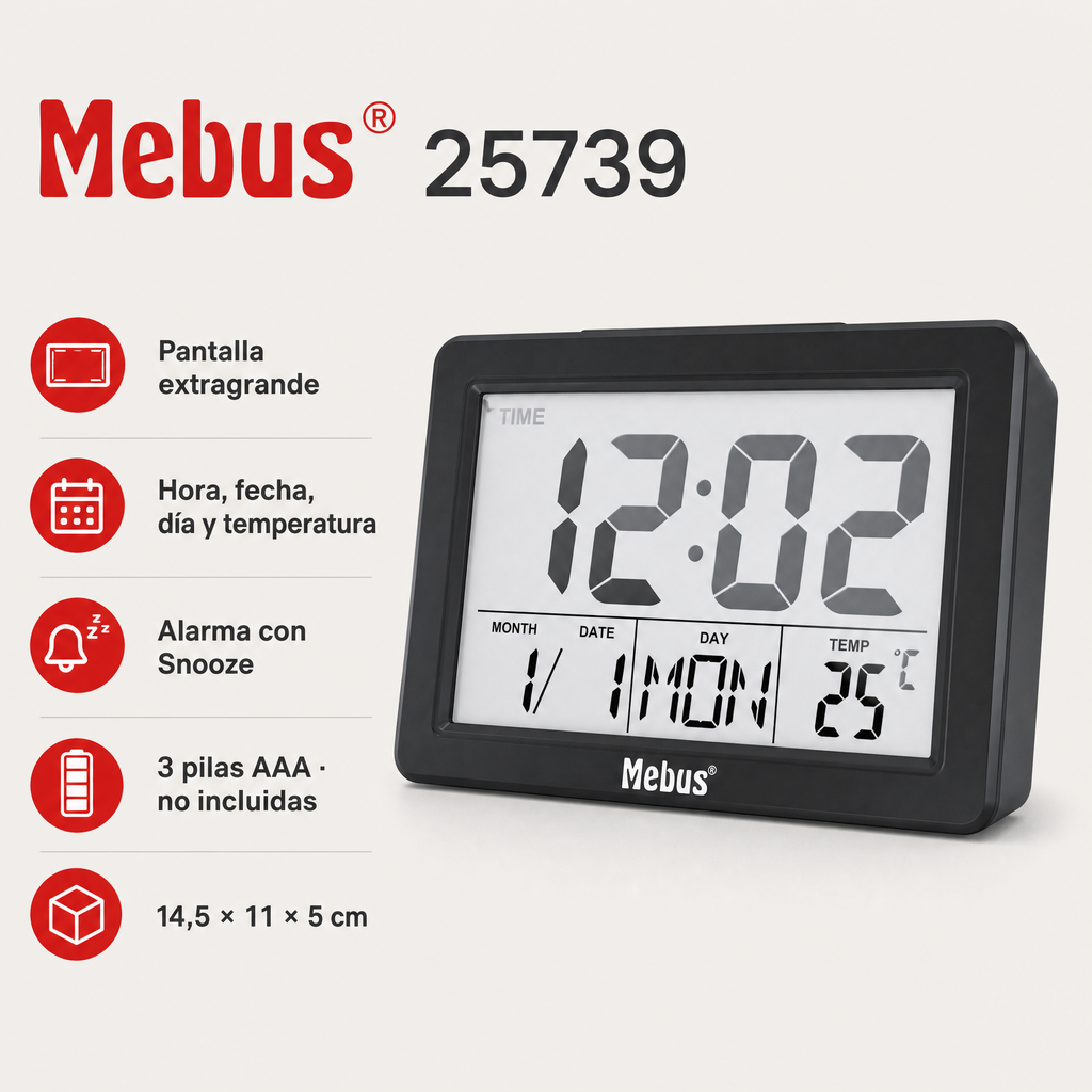 Mebus 25739 Despertador Digital con Pantalla Extragrande