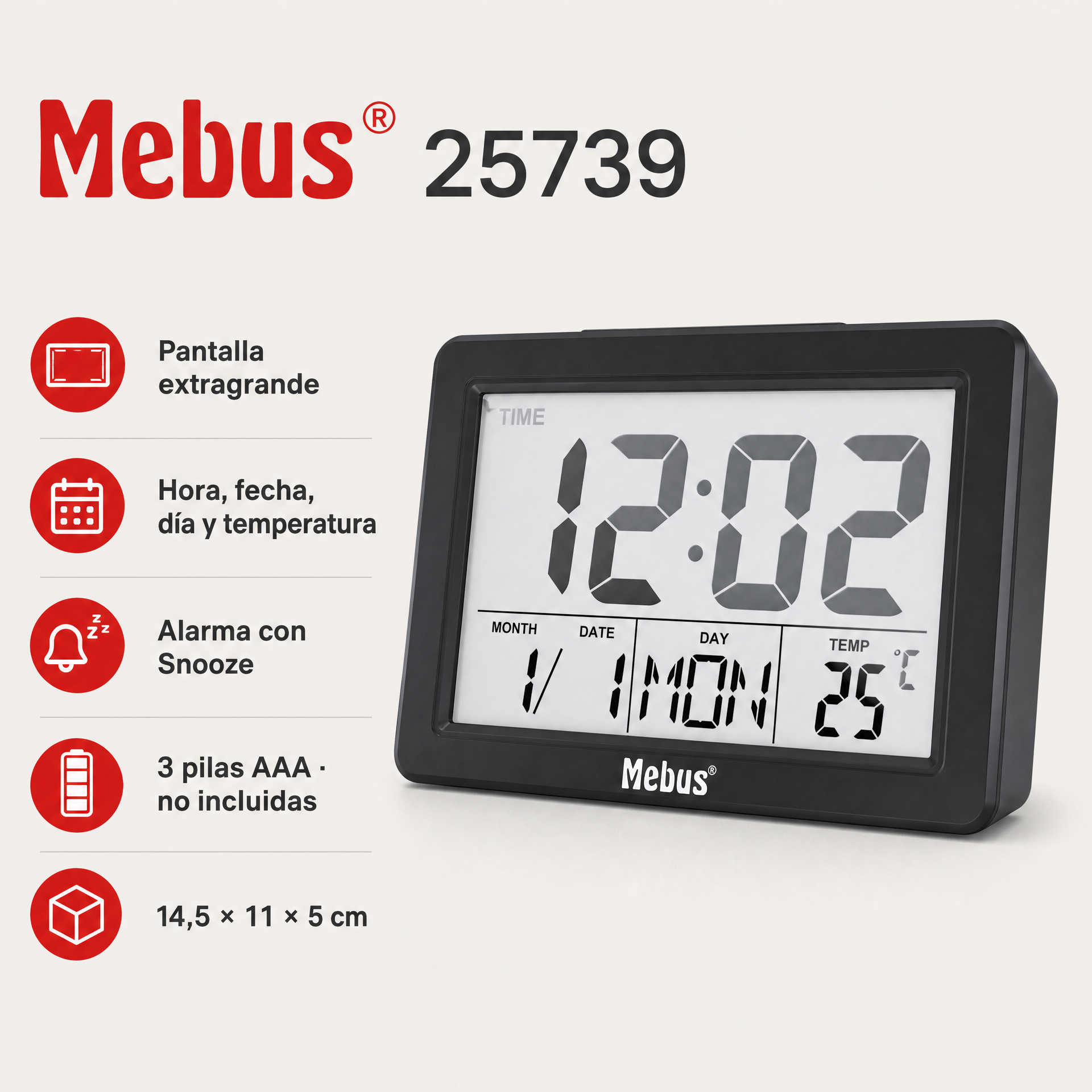 Mebus 25739 Despertador Digital con Pantalla Extragrande