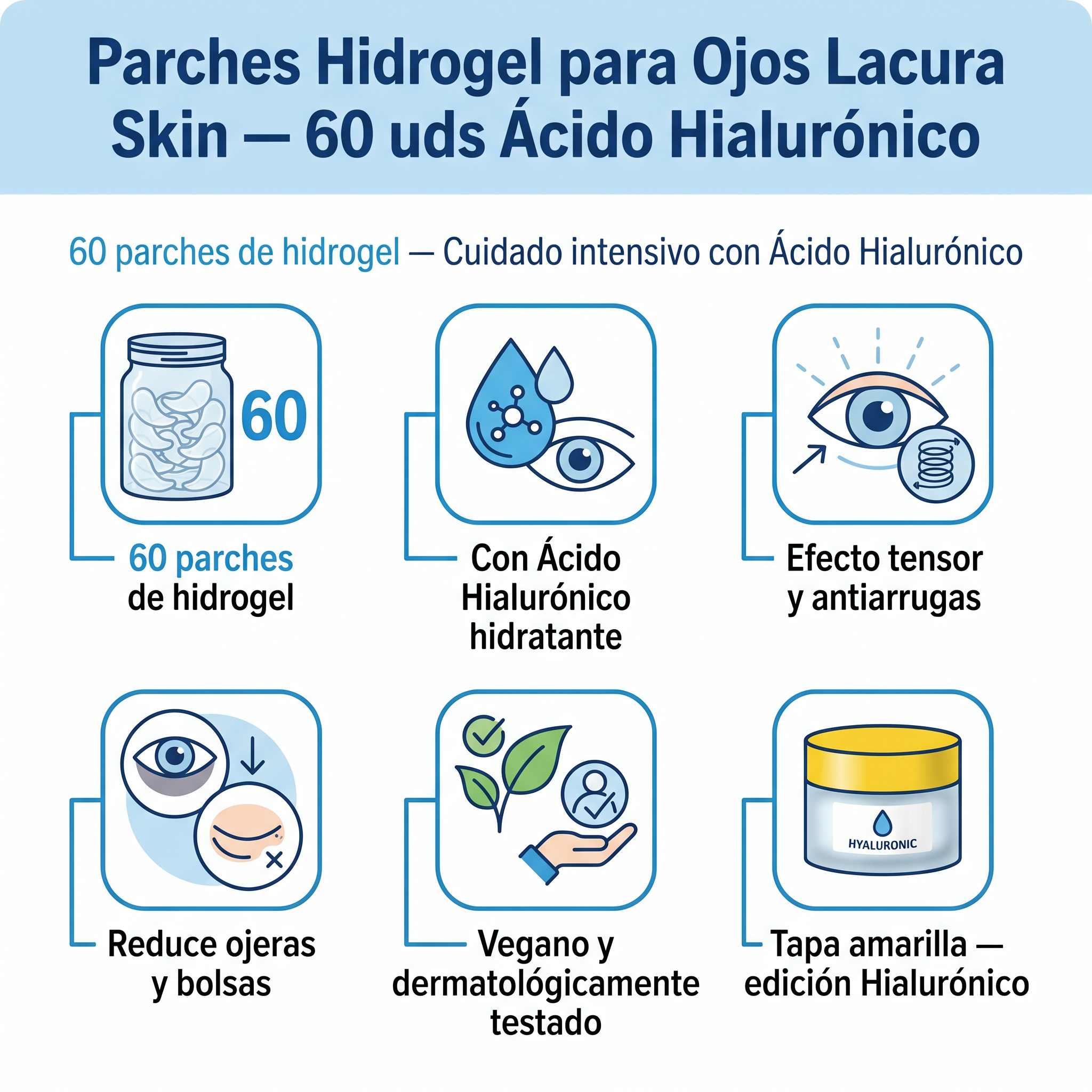 Parches Hidrogel para Ojos Lacura Skin — 60 uds Ácido Hialurónico