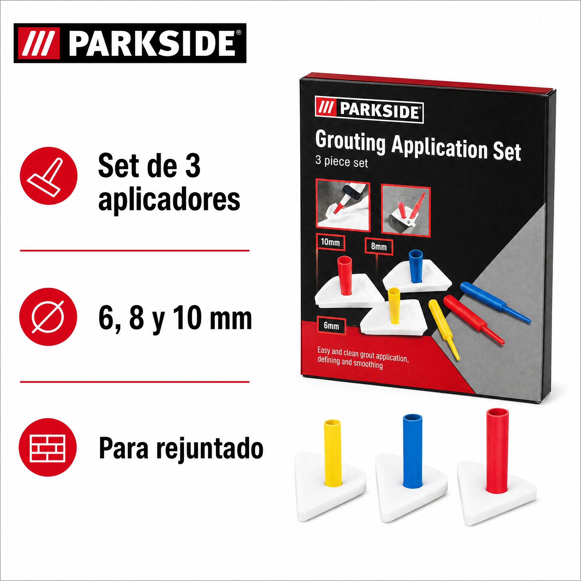 Parkside set de 3 aplicadores para rejuntado — boquillas de 6, 8 y 10 mm