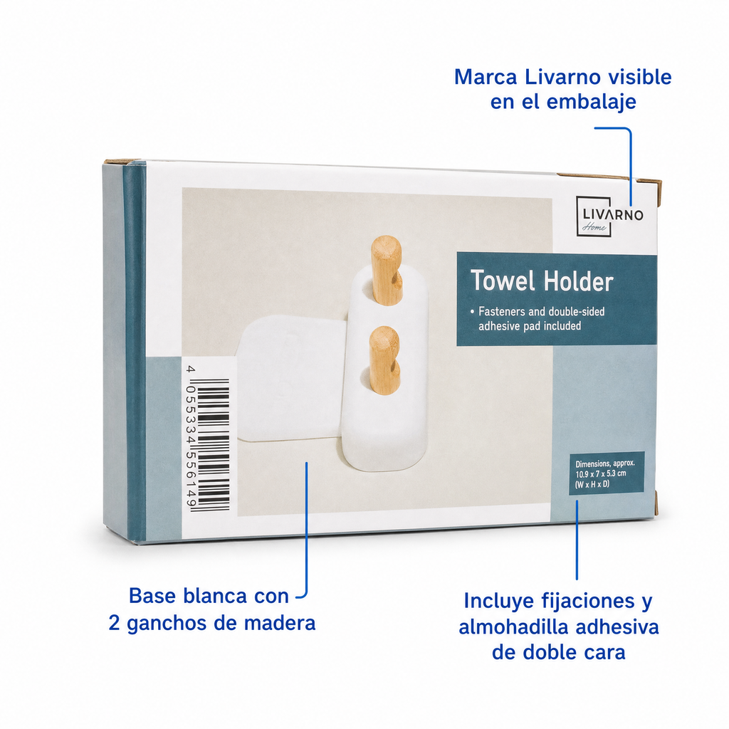 Toallero de pared Livarno con 2 ganchos de madera