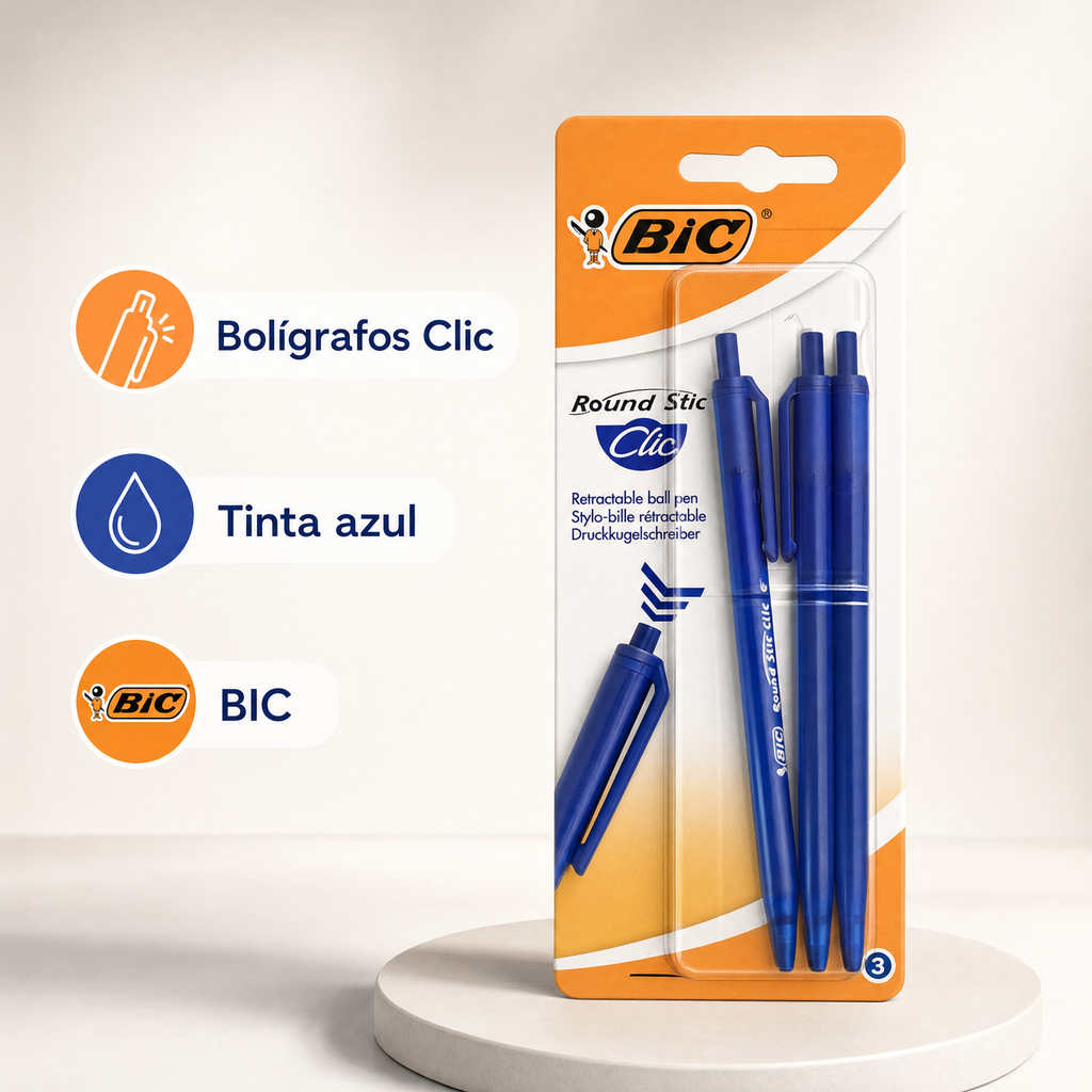 Pack BIC Round Stic bolígrafos azules punta media 1,0 mm