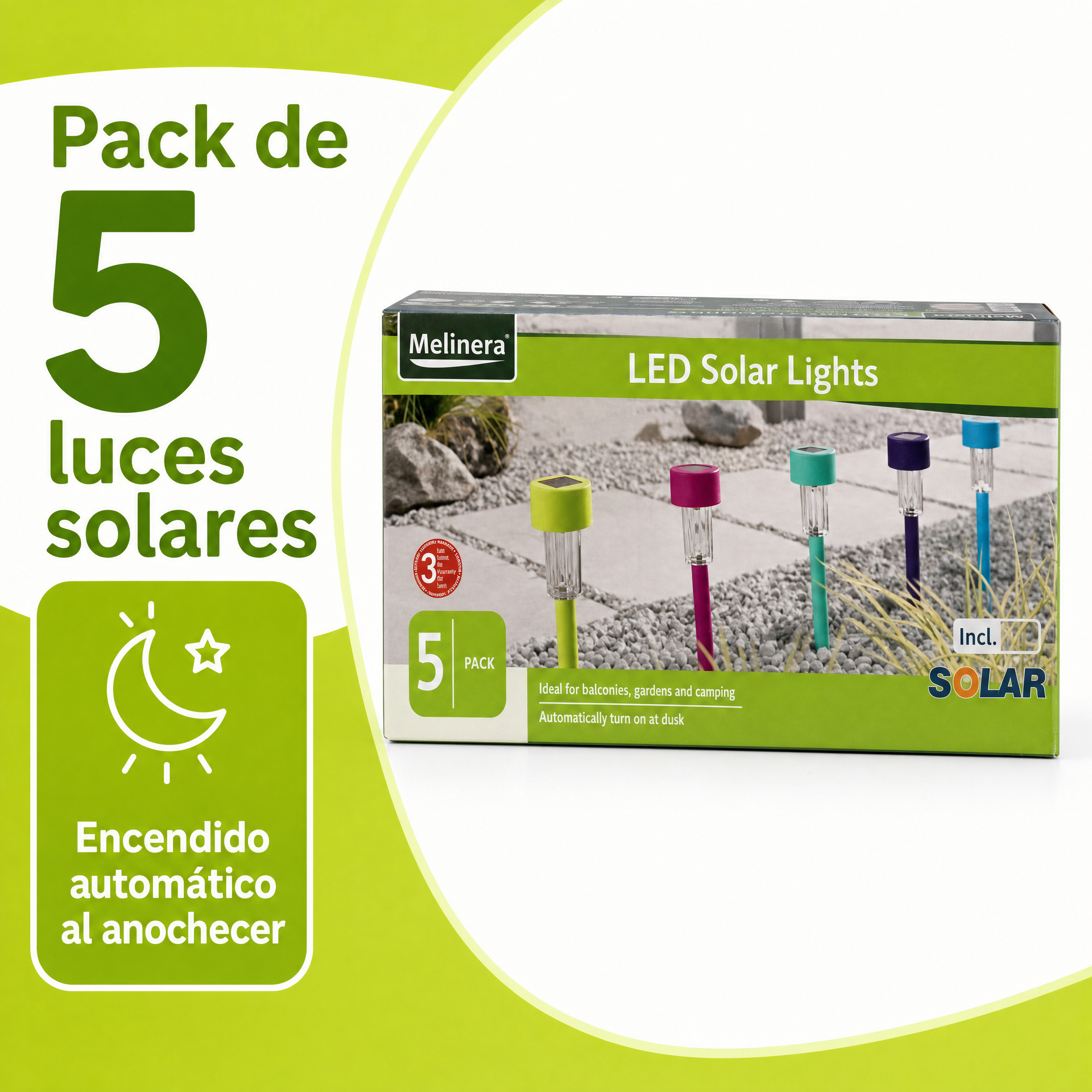 Pack de 5 Luces Solares LED Melinera Multicolor