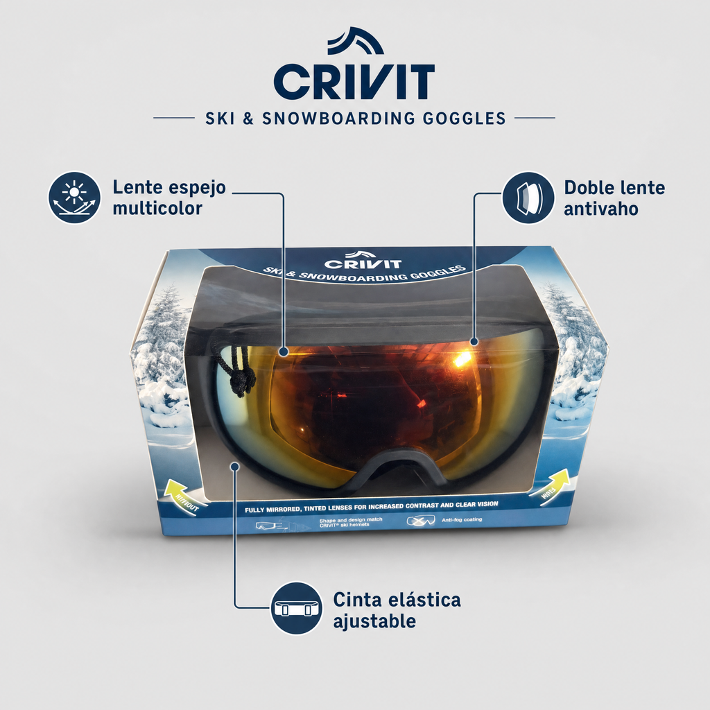 Crivit Gafas de esquí y snowboard con lente espejada y revestimiento antivaho