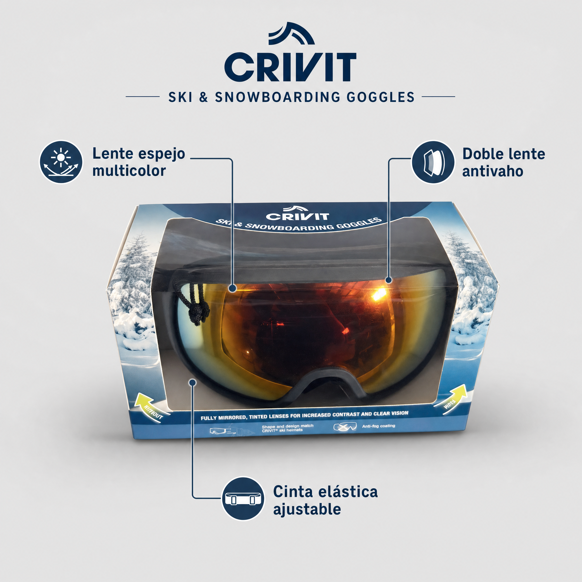 Crivit Gafas de esquí y snowboard con lente espejada y revestimiento antivaho