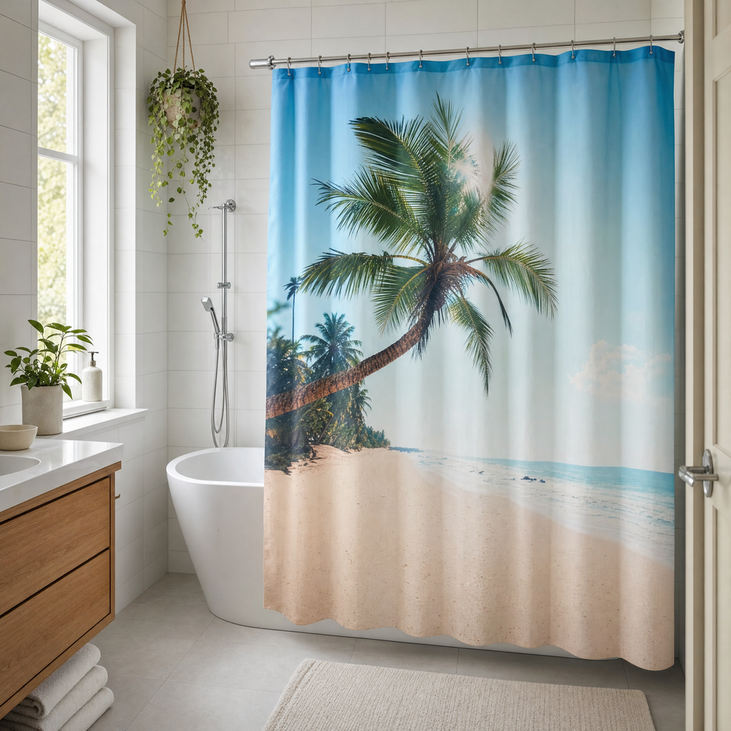 Cortina de Ducha Livarno Home con Diseño de Palmera
