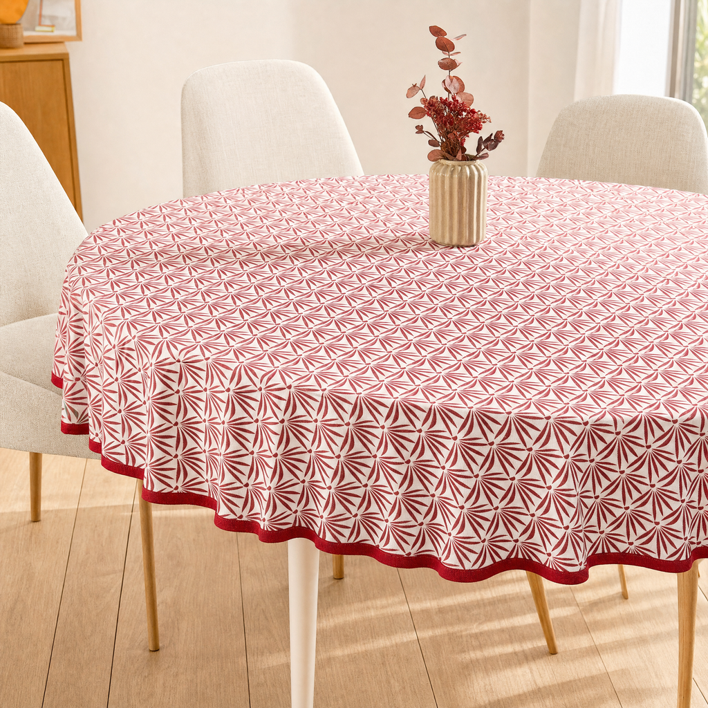 Livarno Home Mantel Redondo Rojo y Blanco Ø 160 cm