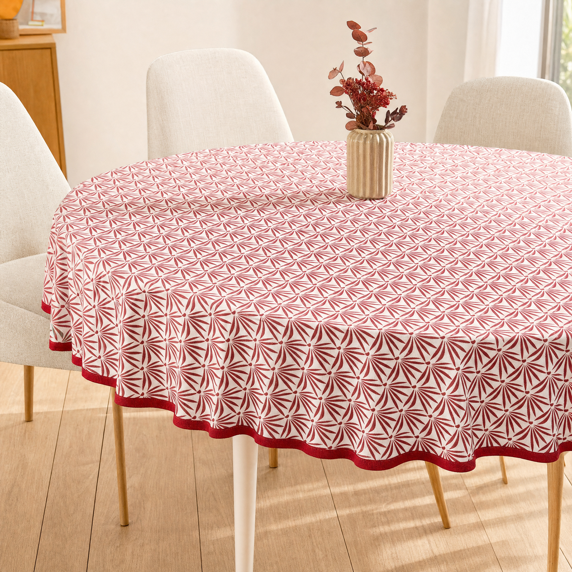 Livarno Home Mantel Redondo Rojo y Blanco Ø 160 cm