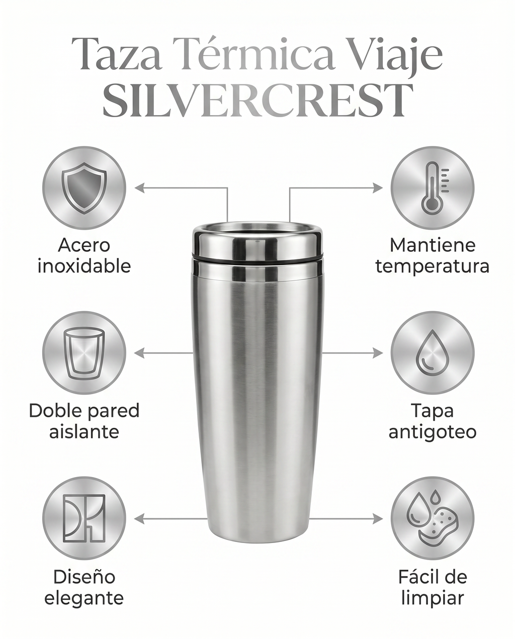 Taza Térmica Viaje SilverCrest — Acero Inoxidable