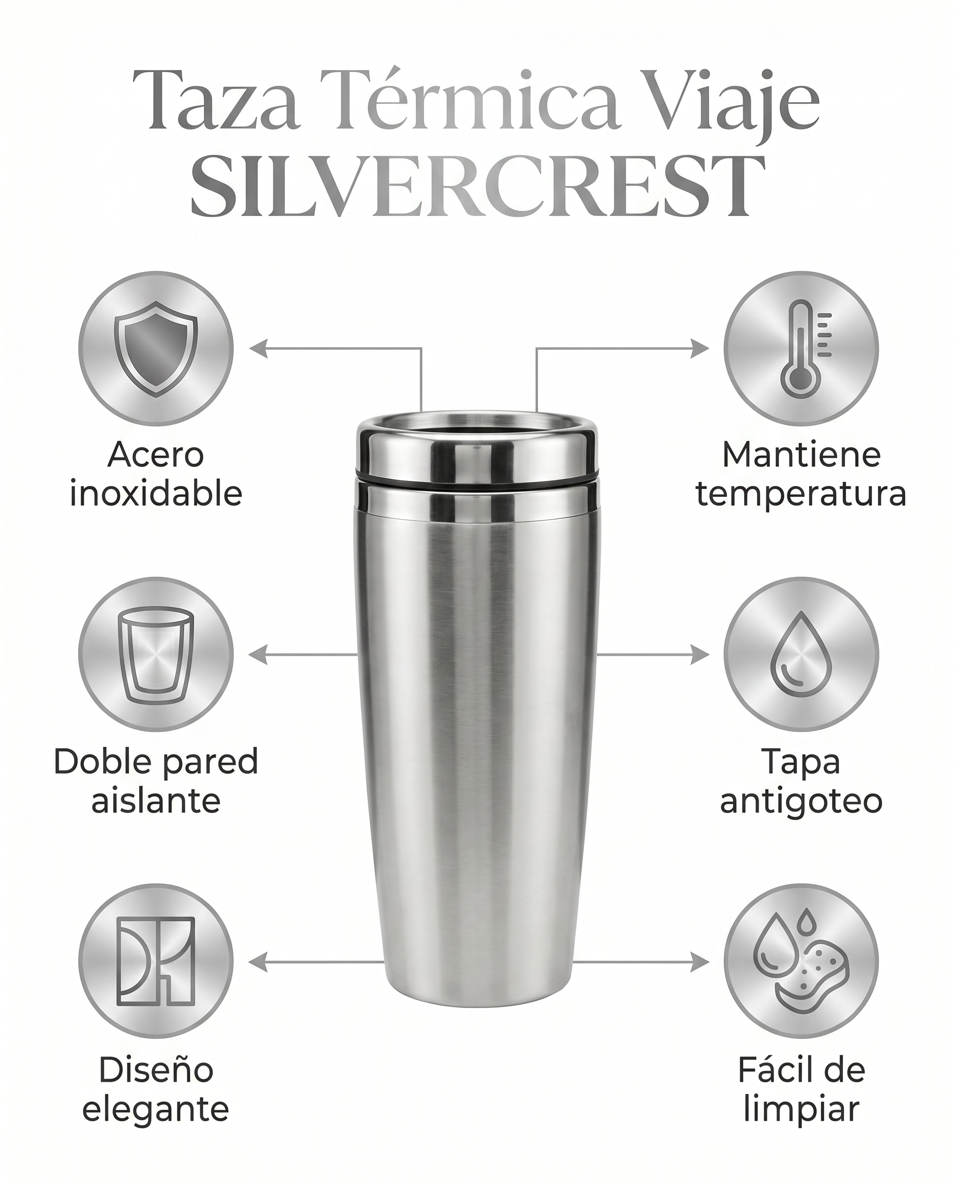 Taza Térmica Viaje SilverCrest — Acero Inoxidable