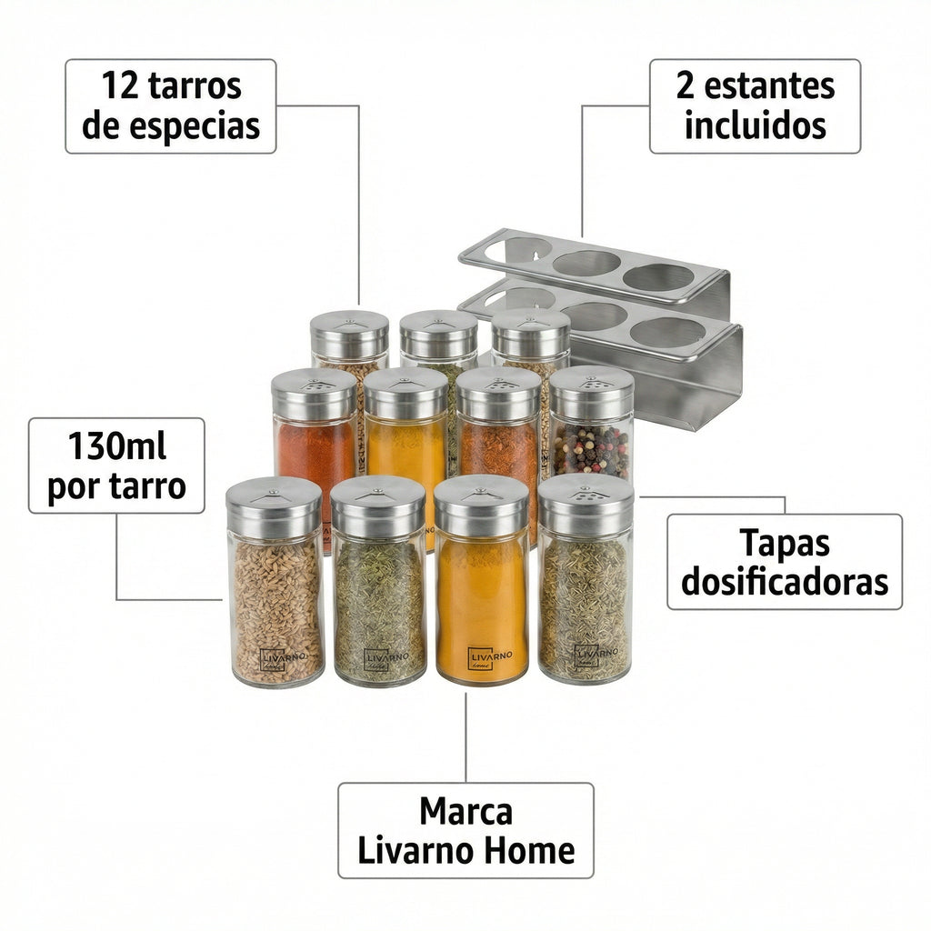 Set Especiero Livarno Home 12 Tarros + 2 Estantes