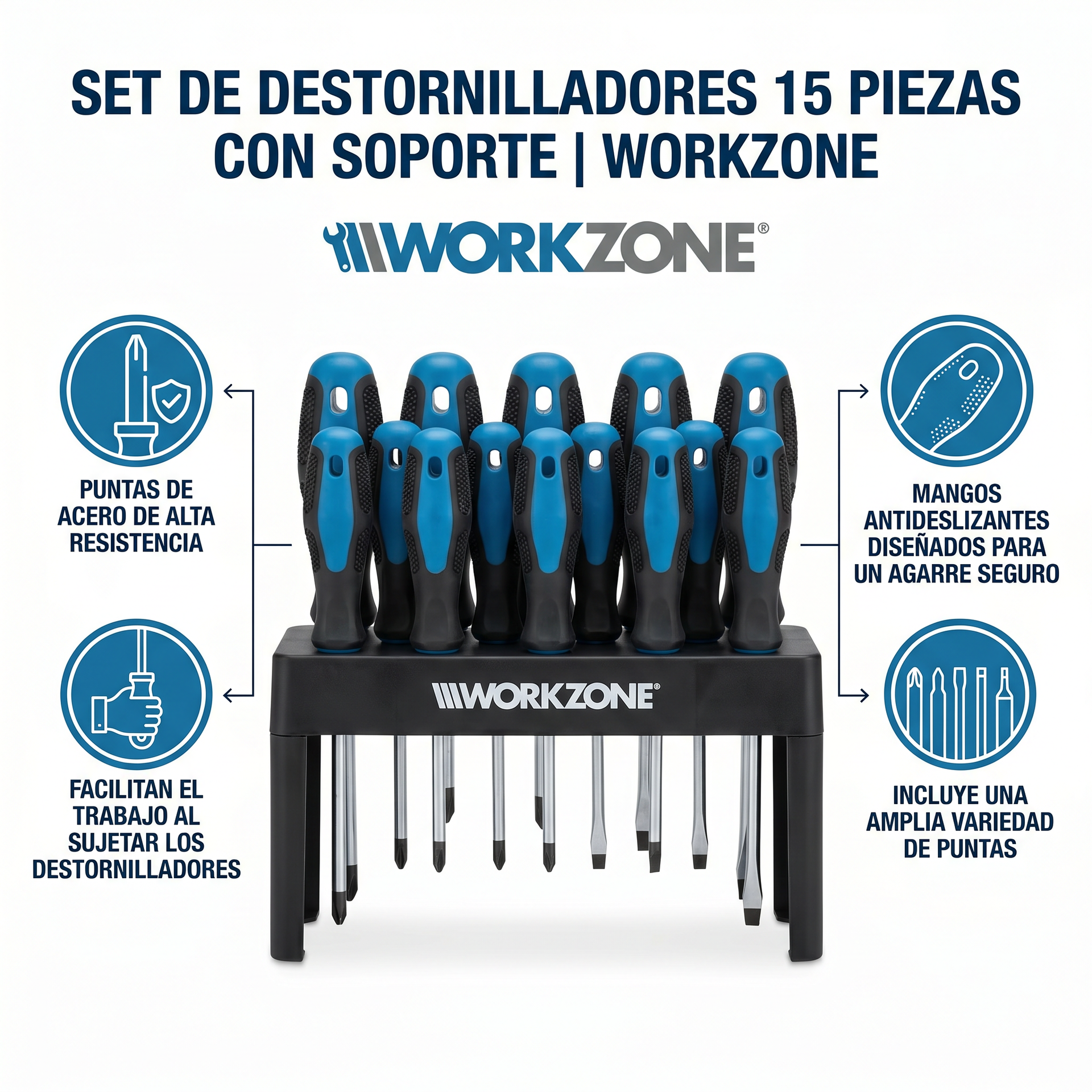 Infografía Set de Destornilladores 15 Piezas Workzone