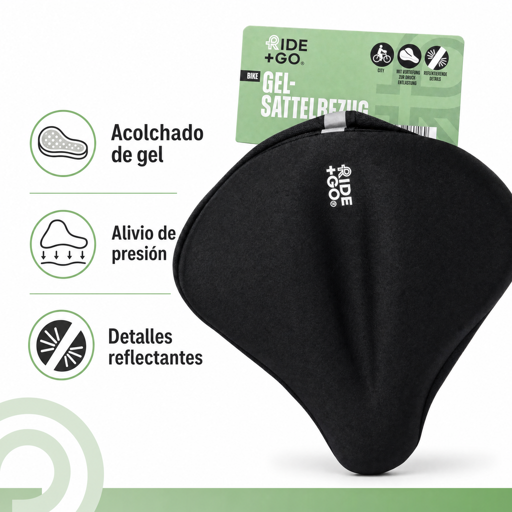 Ride+Go Funda de Sillín de Bicicleta con Gel y Reflectante