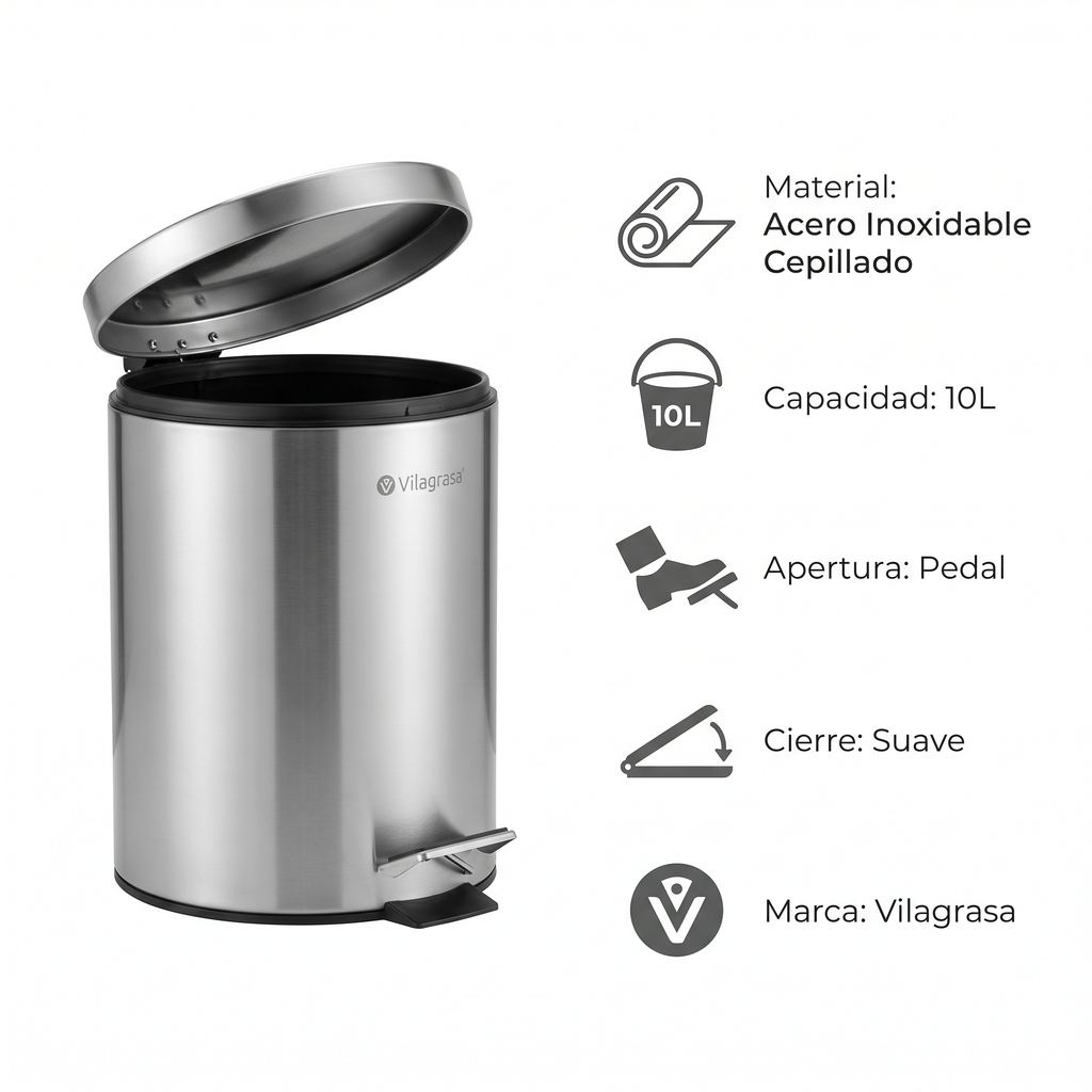 Papelera de Oficina Vilagrasa BAS-1010 INOX PEDAL — 1010 Inox.Papel Pedal 293X455Mm Ca