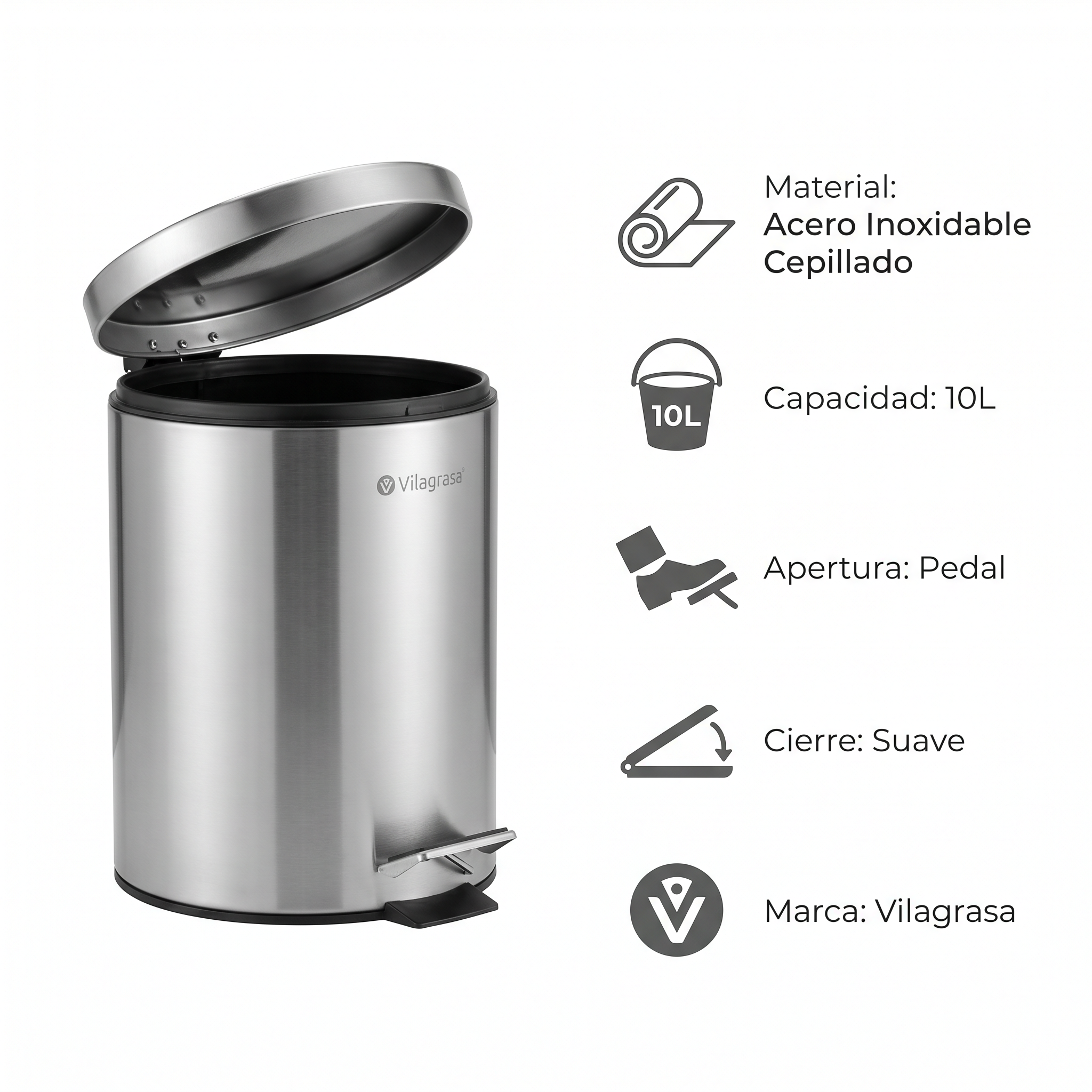 Papelera de Oficina Vilagrasa BAS-1010 INOX PEDAL — 1010 Inox.Papel Pedal 293X455Mm Ca